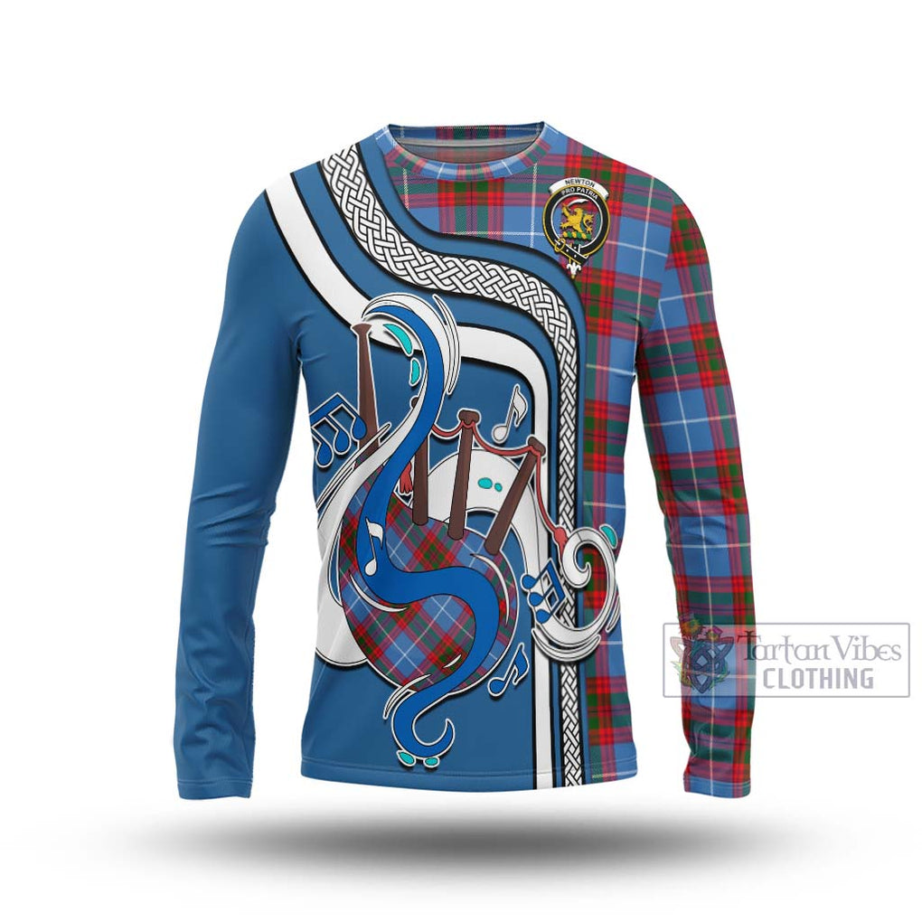 Tartan Vibes Clothing Newton Tartan Long Sleeve T-Shirt with Epic Bagpipe Style