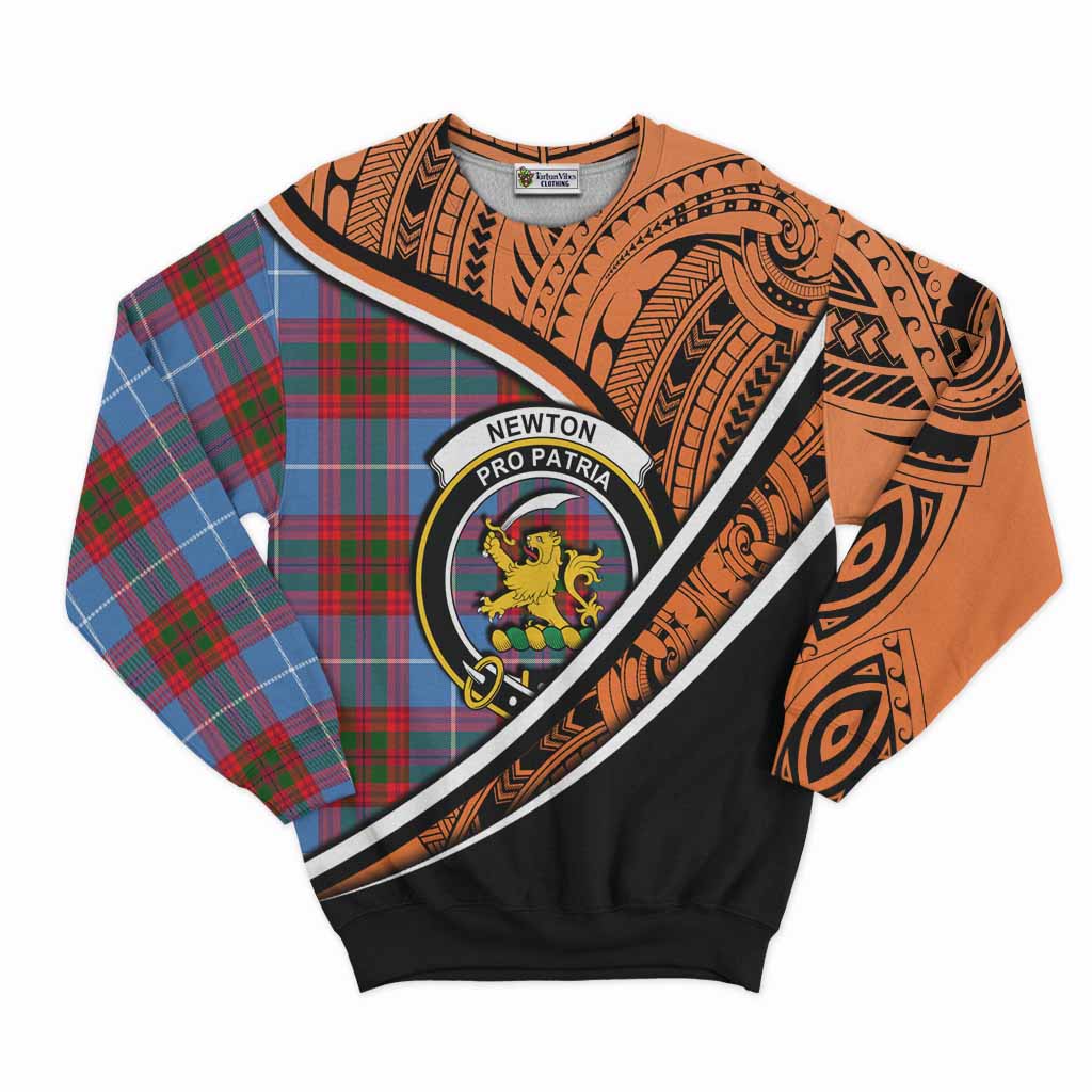 Tartan Vibes Clothing Newton Crest Tartan Sweatshirt with Maori Tattoo Style - Orange Version