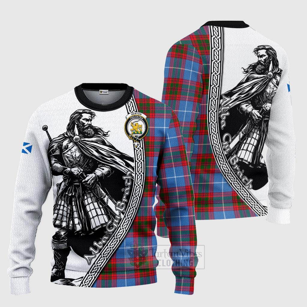 Tartan Vibes Clothing Newton Tartan Clan Crest Knitted Sweater with Highlander Warrior Celtic Style