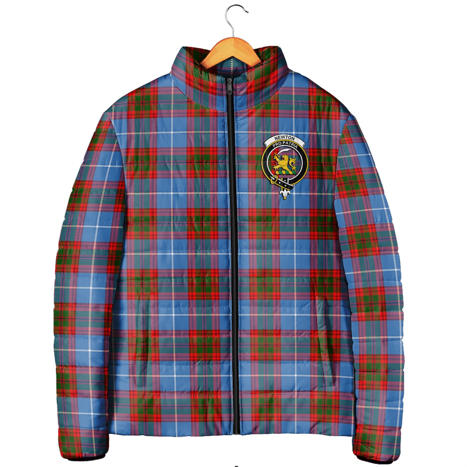 Newton Tartan Padded Jacket with Family Crest Men's Padded Jacket - Tartan Vibes Clothing