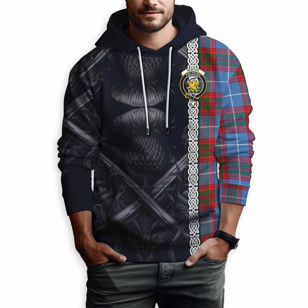 Tartan Vibes Clothing Newton Tartan Hoodie with Family Crest Cross Sword Thistle Celtic Vibes