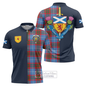 Newton Tartan Zipper Polo Shirt Alba with Scottish Lion Royal Arm Half Style