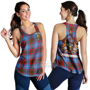 Newton Tartan Women's Racerback Tanks with Family Crest and Bearded Skull Holding Bottles of Whiskey