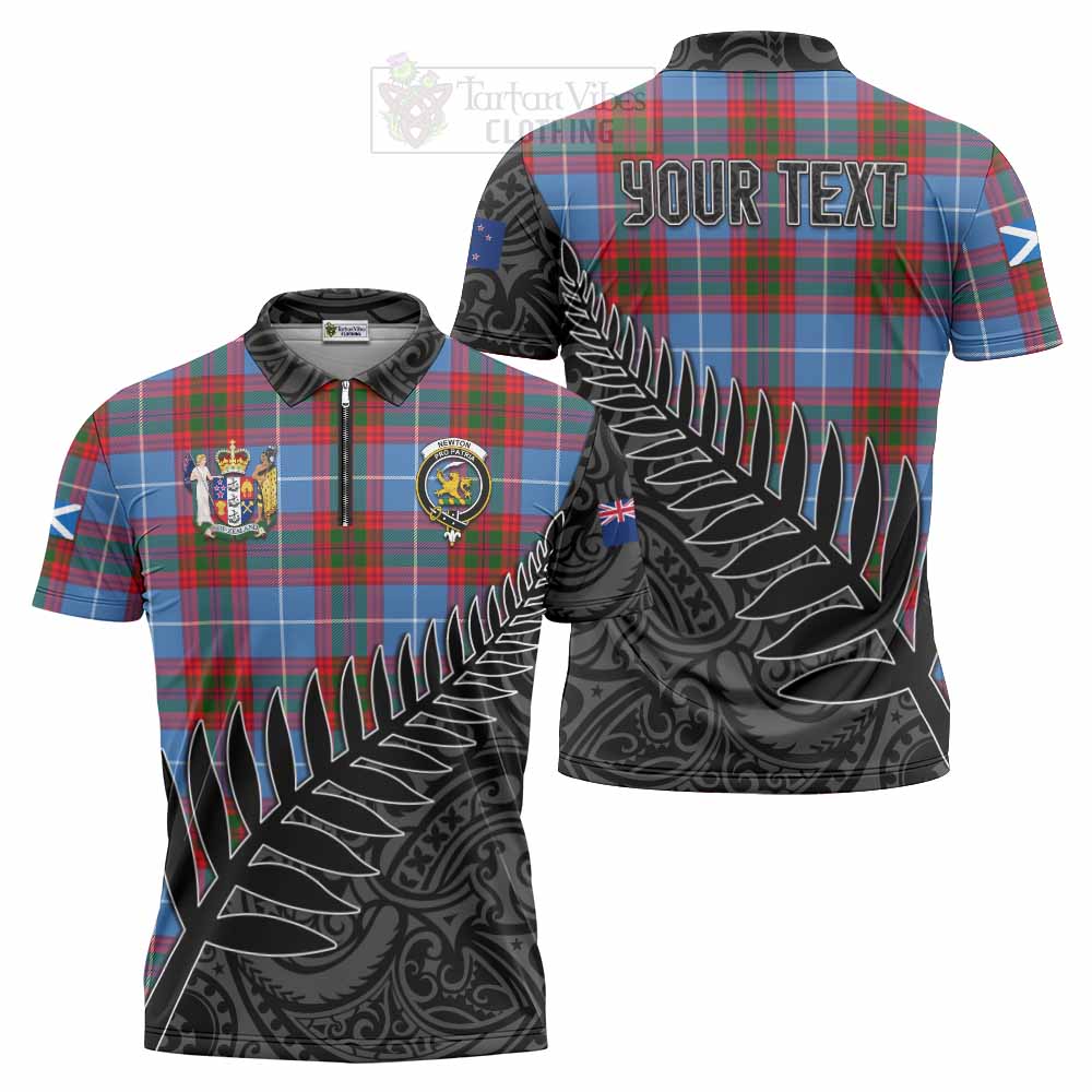 Tartan Vibes Clothing Newton Crest Tartan Zipper Polo Shirt with New Zealand Silver Fern Half Style