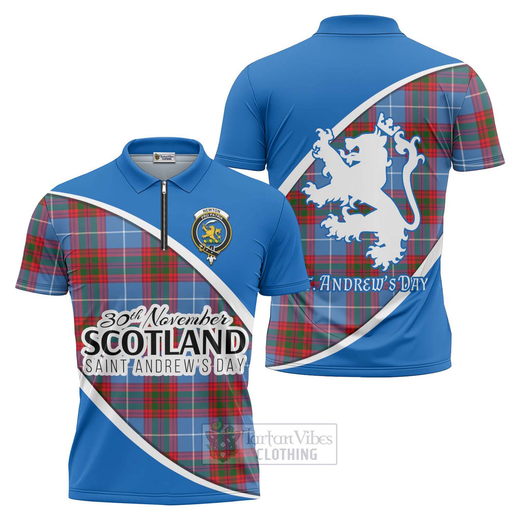 Tartan Vibes Clothing Newton Family Crest Tartan Zipper Polo Shirt Celebrate Saint Andrew's Day in Style