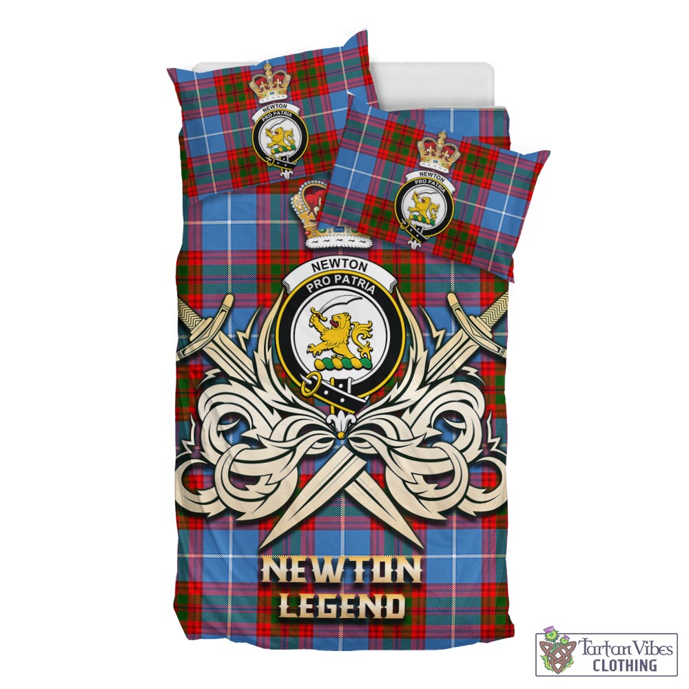 Tartan Vibes Clothing Newton Tartan Bedding Set with Clan Crest and the Golden Sword of Courageous Legacy