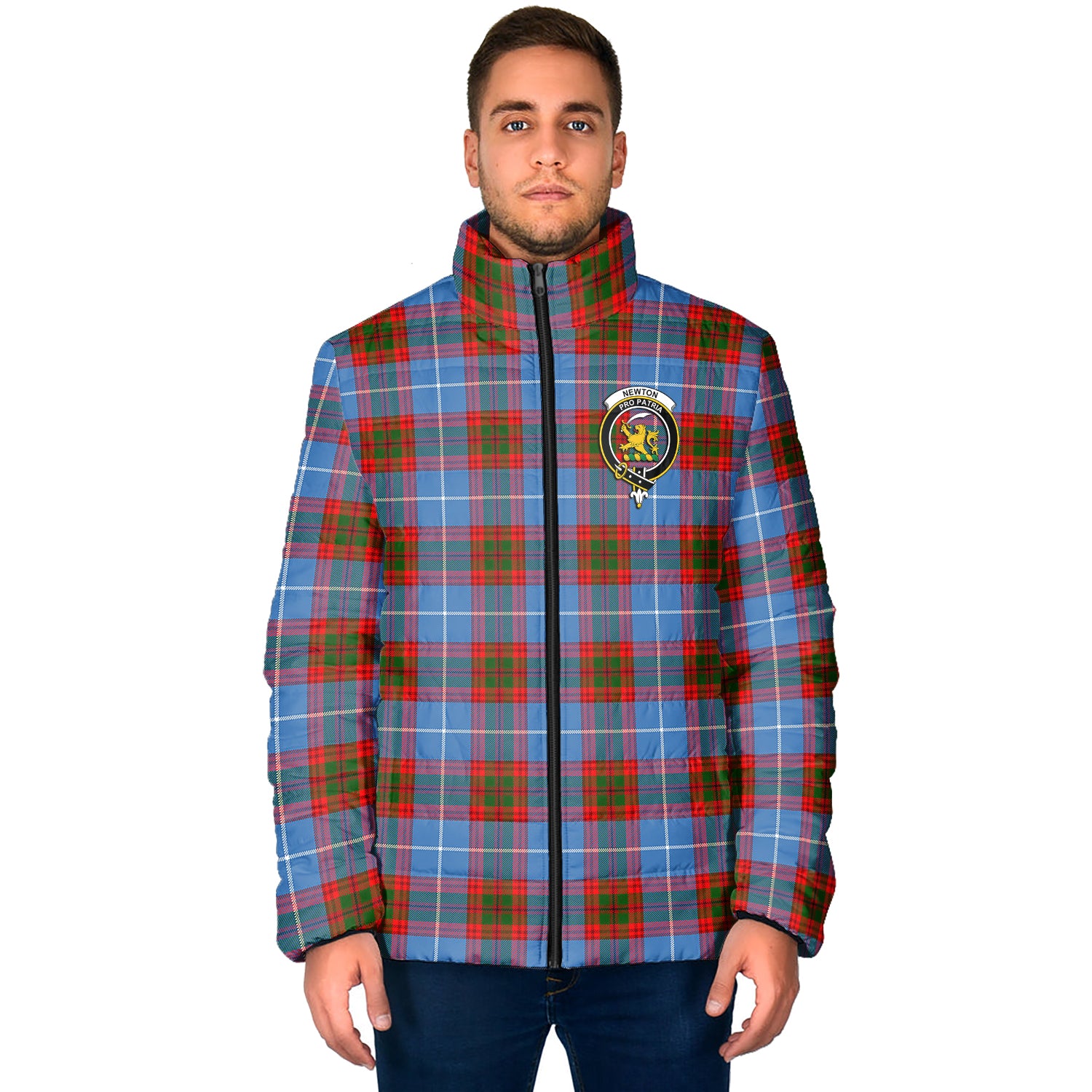 Newton Tartan Padded Jacket with Family Crest - Tartan Vibes Clothing