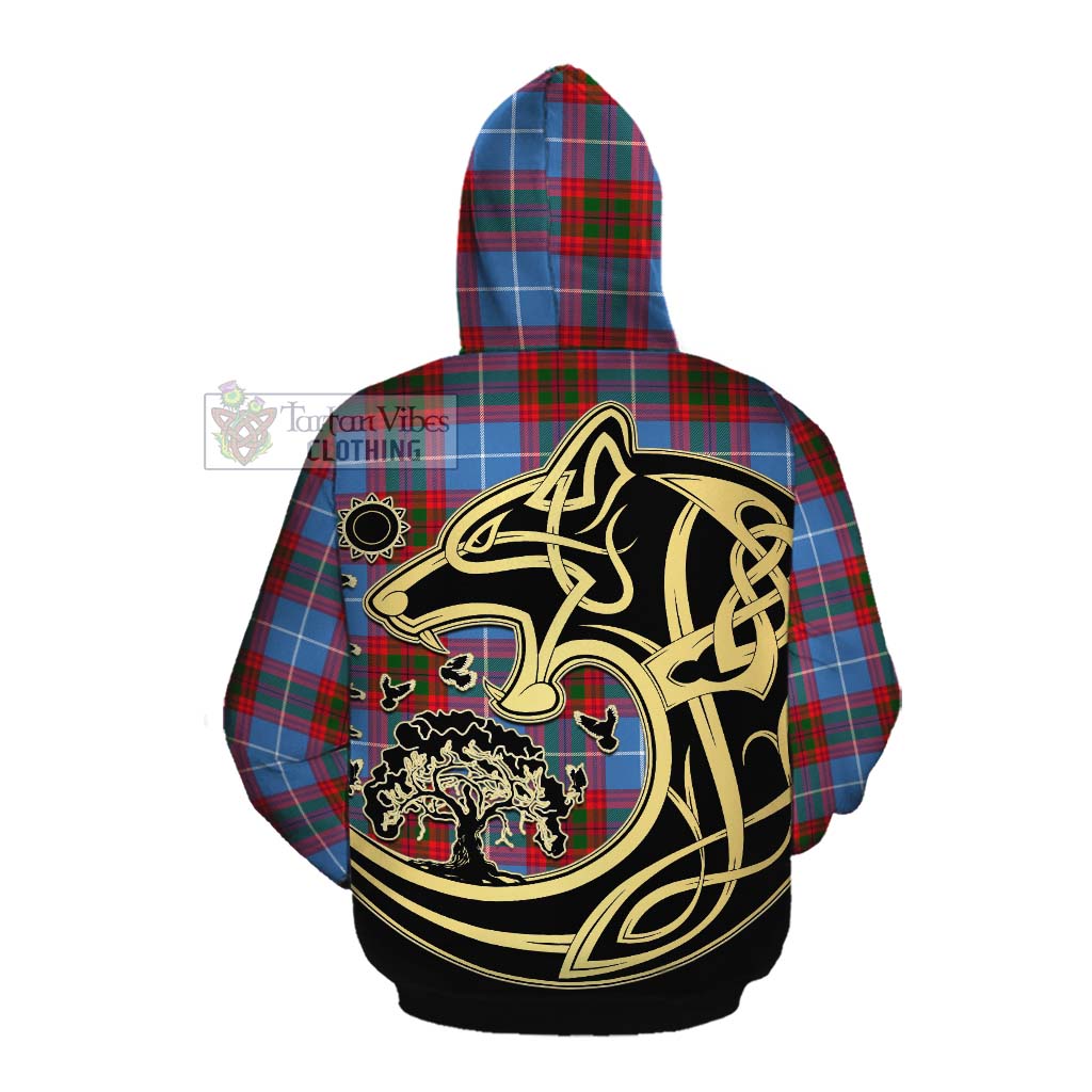 Tartan Vibes Clothing Newton Tartan Cotton Hoodie with Family Crest Celtic Wolf Style