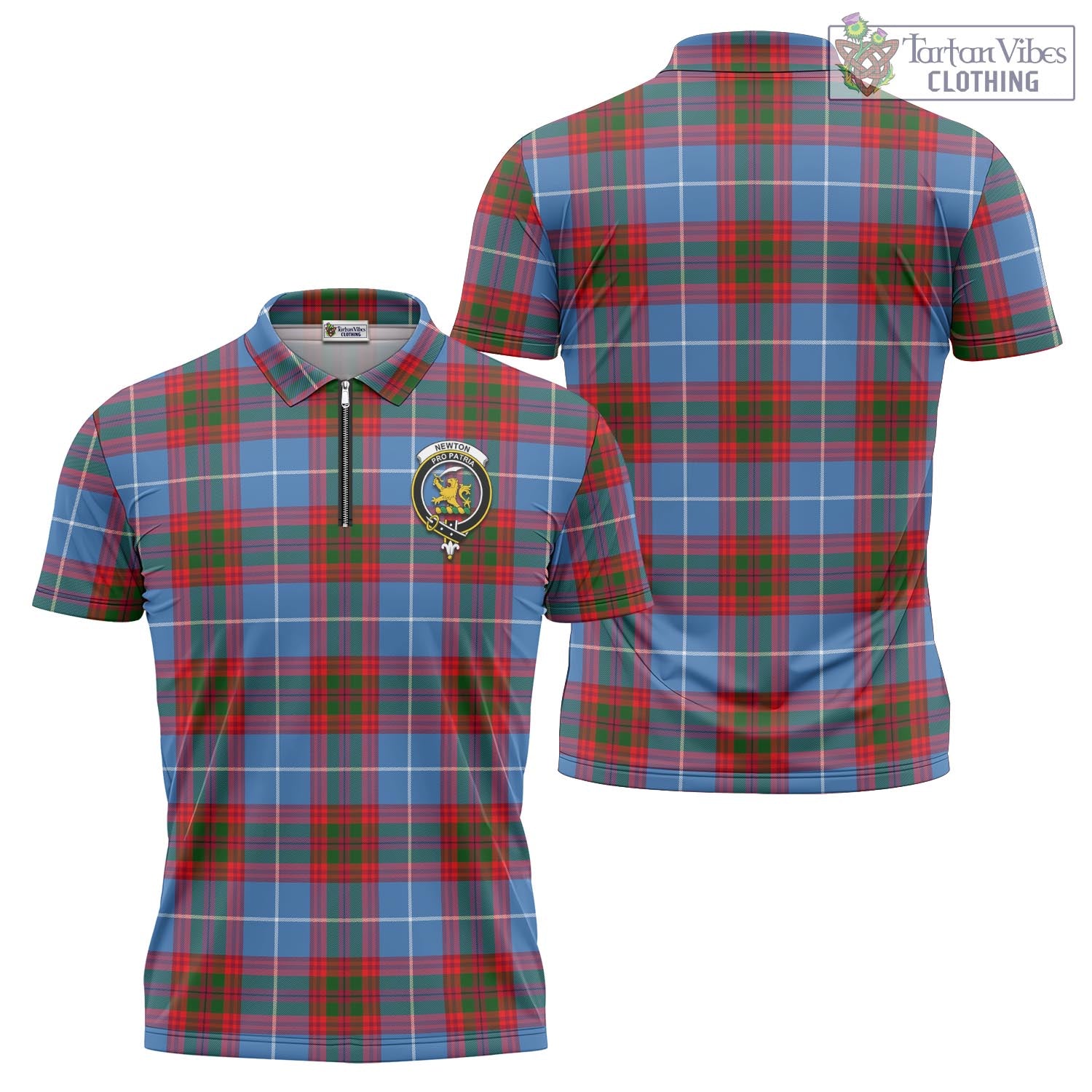 Tartan Vibes Clothing Newton Tartan Zipper Polo Shirt with Family Crest