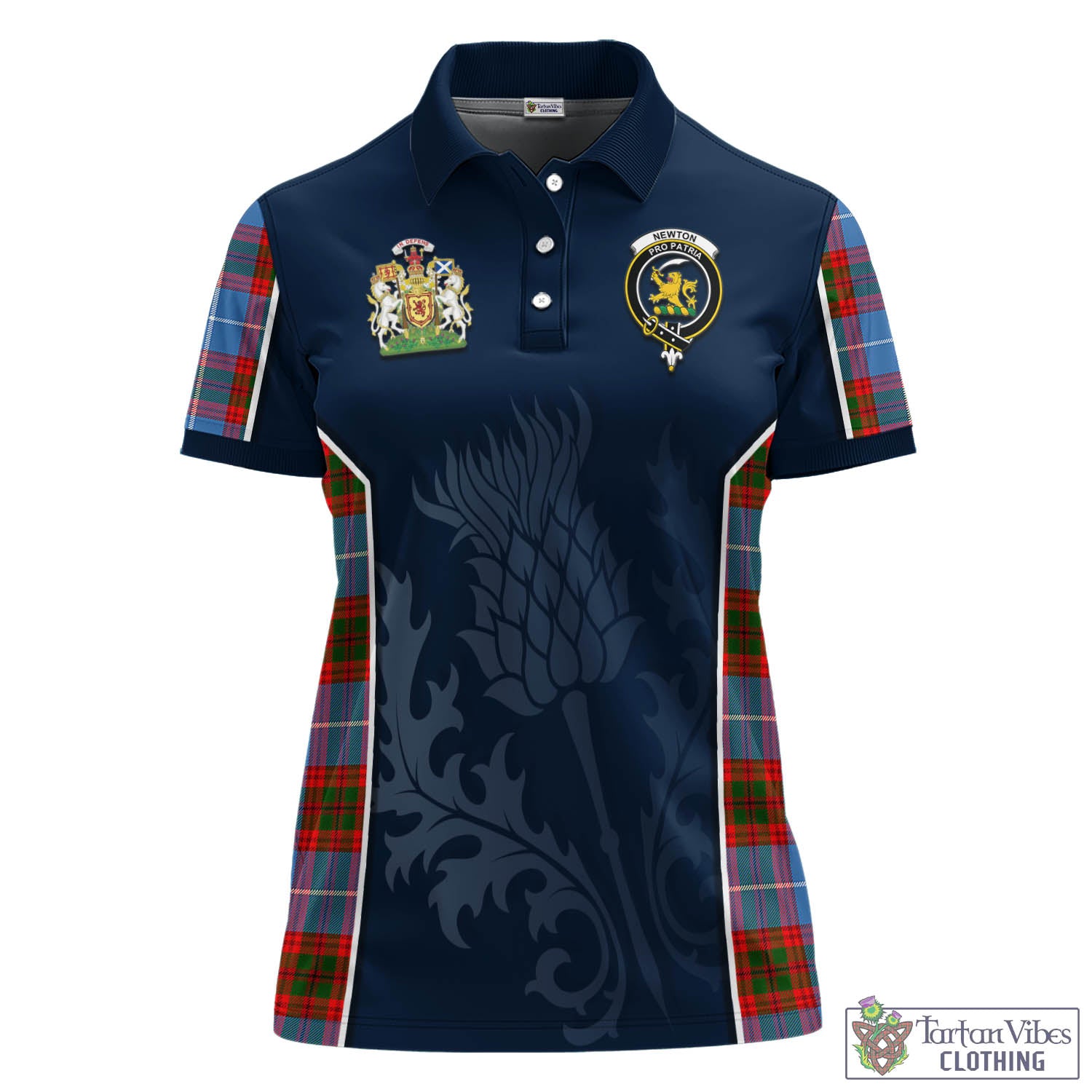 Tartan Vibes Clothing Newton Tartan Women's Polo Shirt with Family Crest and Scottish Thistle Vibes Sport Style