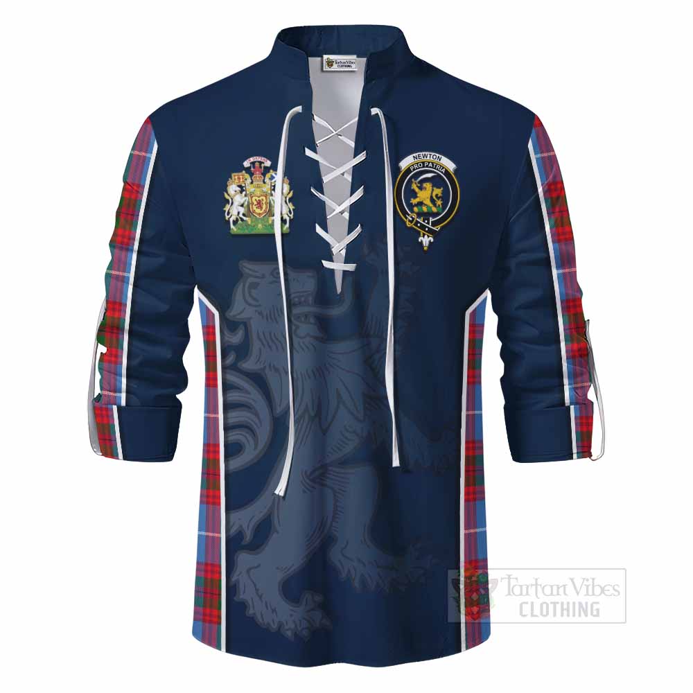 Tartan Vibes Clothing Newton Tartan Ghillie Kilt Shirt with Family Crest and Lion Rampant Vibes Sport Style