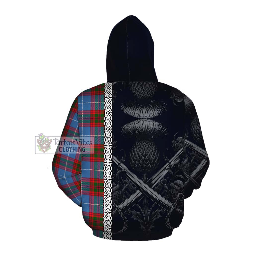 Tartan Vibes Clothing Newton Tartan Cotton Hoodie with Family Crest Cross Sword Thistle Celtic Vibes