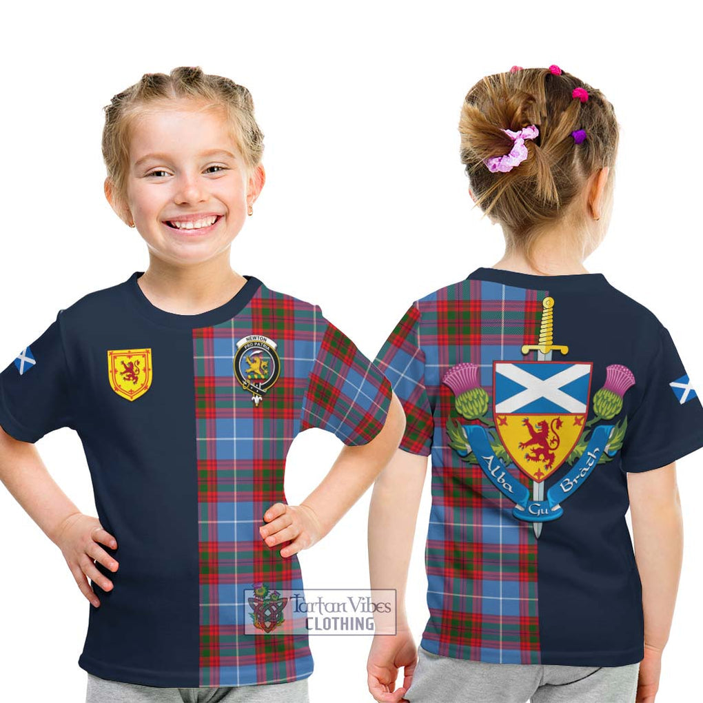 Tartan Vibes Clothing Newton Tartan Kid T-Shirt with Scottish Lion Royal Arm Half Style