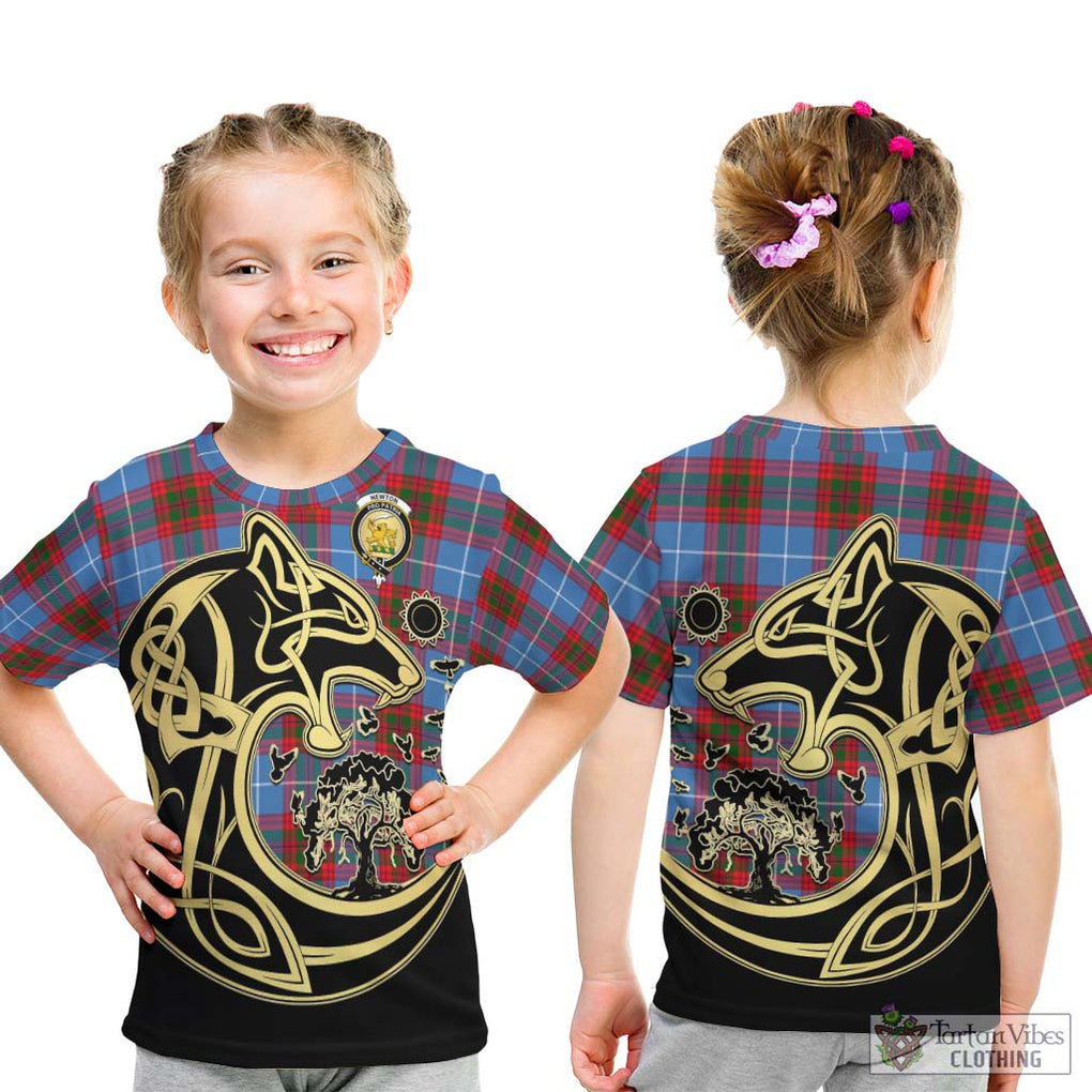 Newton Tartan Kid T-Shirt with Family Crest Celtic Wolf Style - Tartan Vibes Clothing