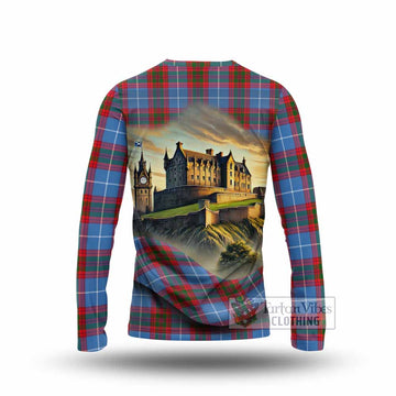 Newton Tartan Family Crest Long Sleeve T-Shirt with Scottish Ancient Castle Style - Tartan Vibes Clothing