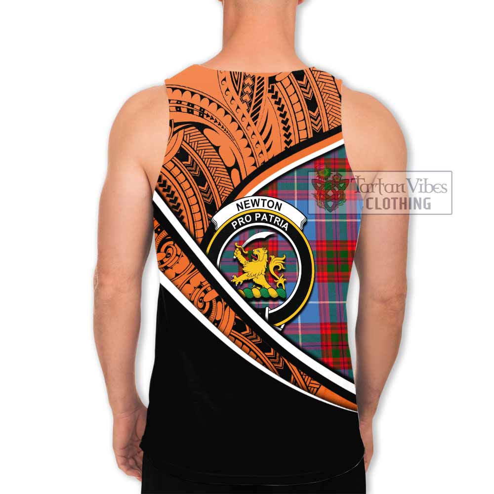 Tartan Vibes Clothing Newton Crest Tartan Men's Tank Top with Maori Tattoo Style - Orange Version