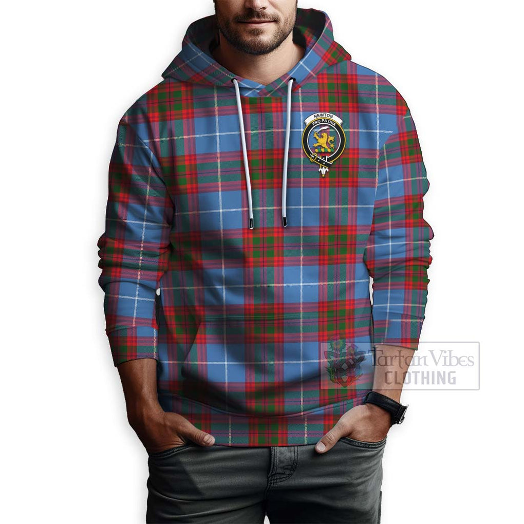 Tartan Vibes Clothing Newton Tartan Hoodie with Family Crest and Bearded Skull Holding Bottles of Whiskey