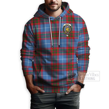 Newton Tartan Hoodie with Family Crest and Bearded Skull Holding Bottles of Whiskey