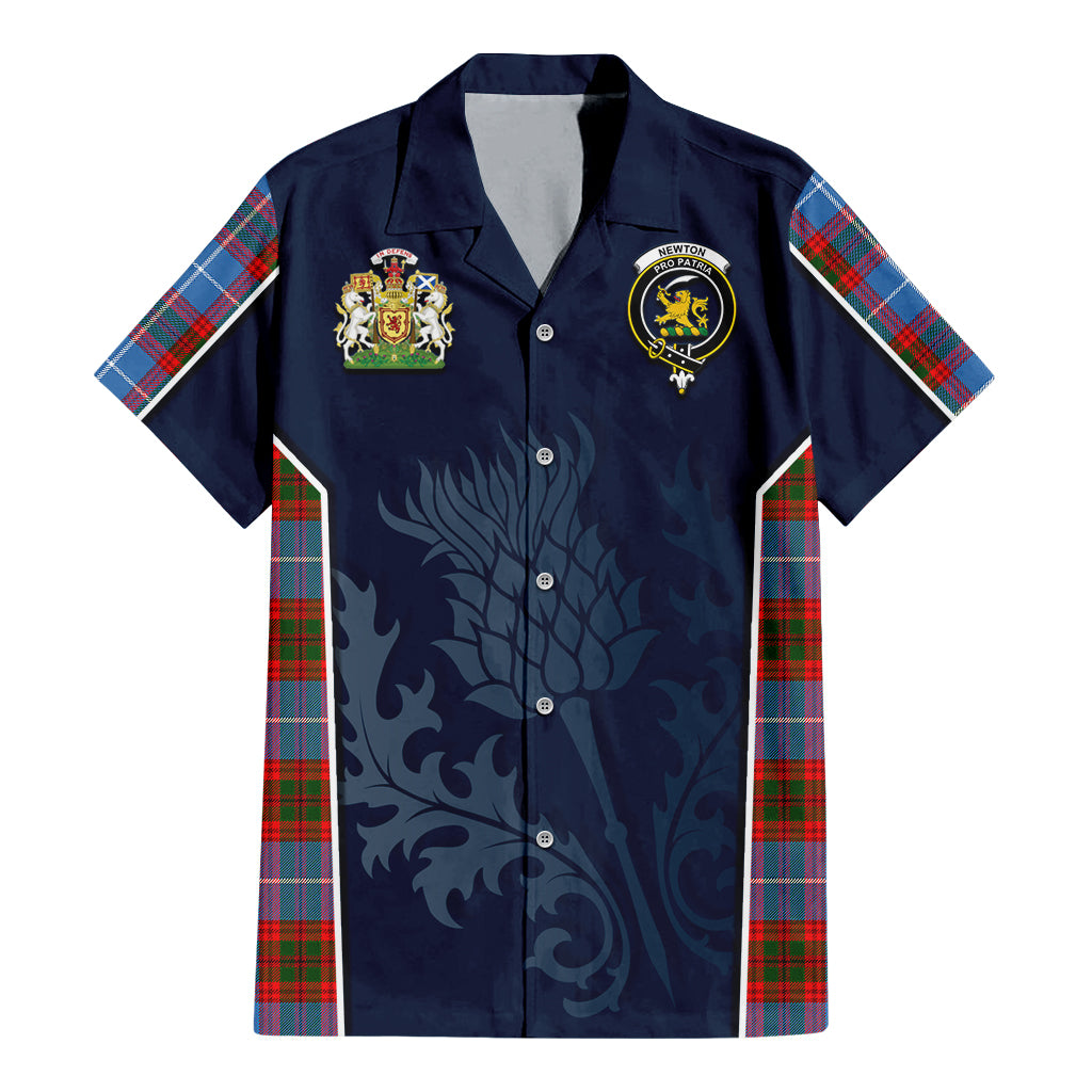 Tartan Vibes Clothing Newton Tartan Short Sleeve Button Up Shirt with Family Crest and Scottish Thistle Vibes Sport Style