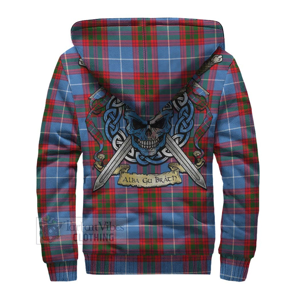 Tartan Vibes Clothing Newton Tartan Sherpa Hoodie with Family Crest Celtic Skull Style