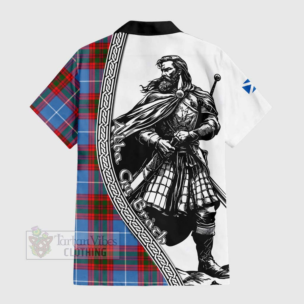 Tartan Vibes Clothing Newton Tartan Clan Crest Short Sleeve Button Shirt with Highlander Warrior Celtic Style