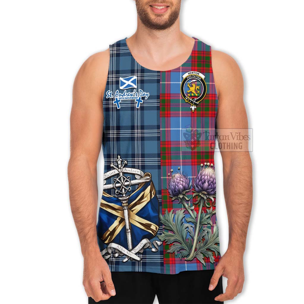 Tartan Vibes Clothing Newton Tartan Men's Tank Top Happy St. Andrew's Day Half Tartan Style