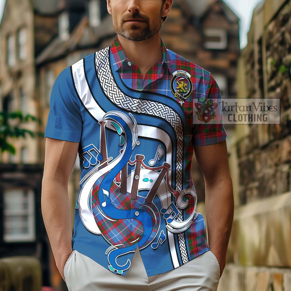 Newton Tartan Short Sleeve Button Shirt with Epic Bagpipe Style - Tartanvibesclothing Shop