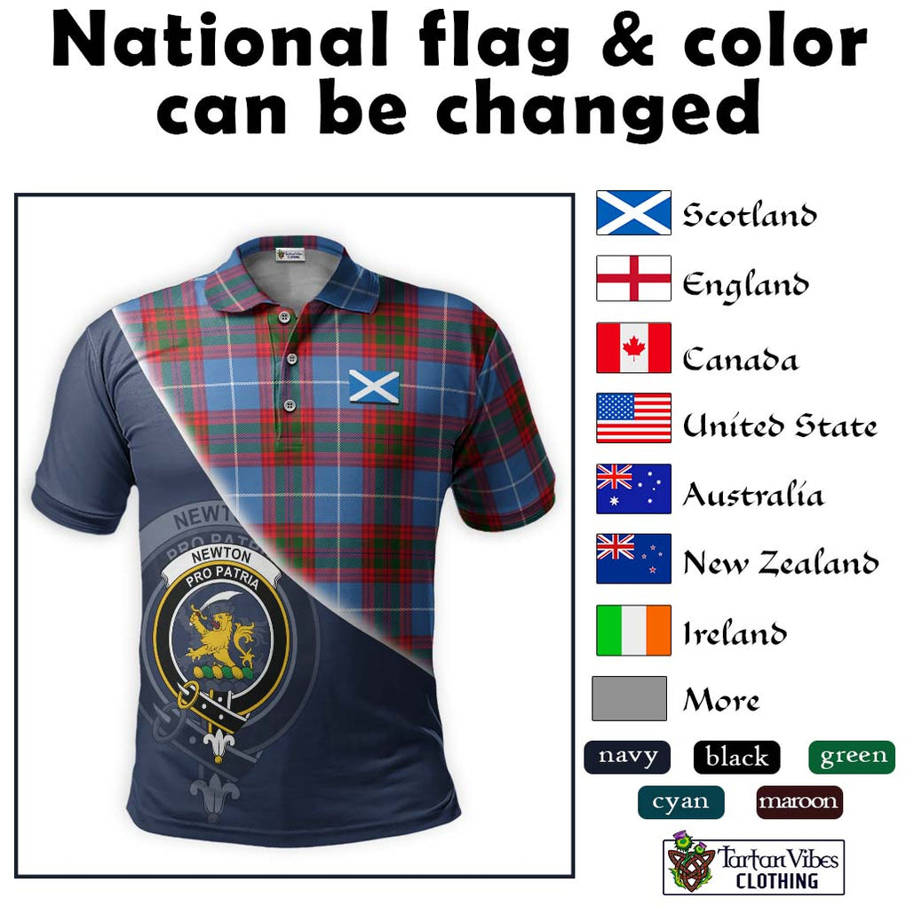 Newton Tartan Polo Shirt with Personalised National Flag and Family Crest Half Style - Tartanvibesclothing Shop