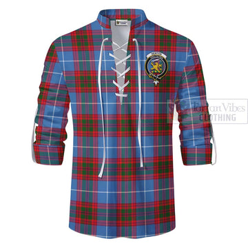 Newton Tartan Ghillie Kilt Shirt with Family Crest and Bearded Skull Holding Bottles of Whiskey