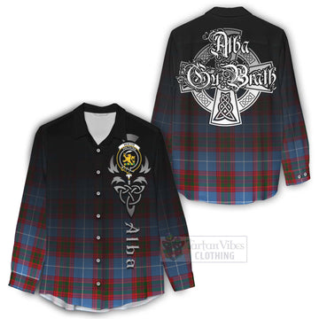 Newton Tartan Women's Casual Shirt Featuring Alba Gu Brath Family Crest Celtic Inspired