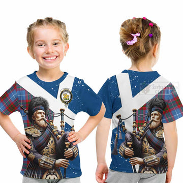 Newton Tartan Kid T-Shirt with Family Crest Scottish Bagpiper Vibes