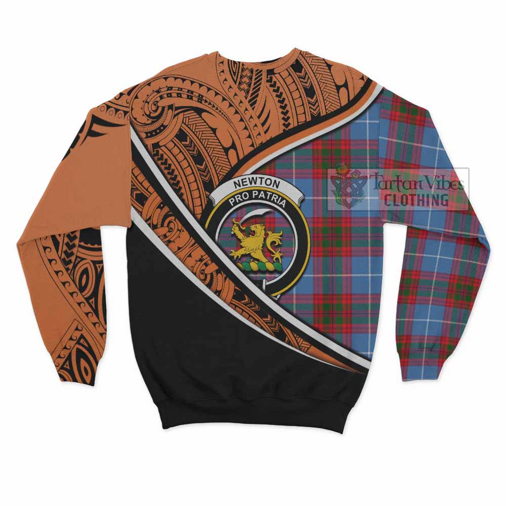 Tartan Vibes Clothing Newton Crest Tartan Sweatshirt with Maori Tattoo Style - Orange Version