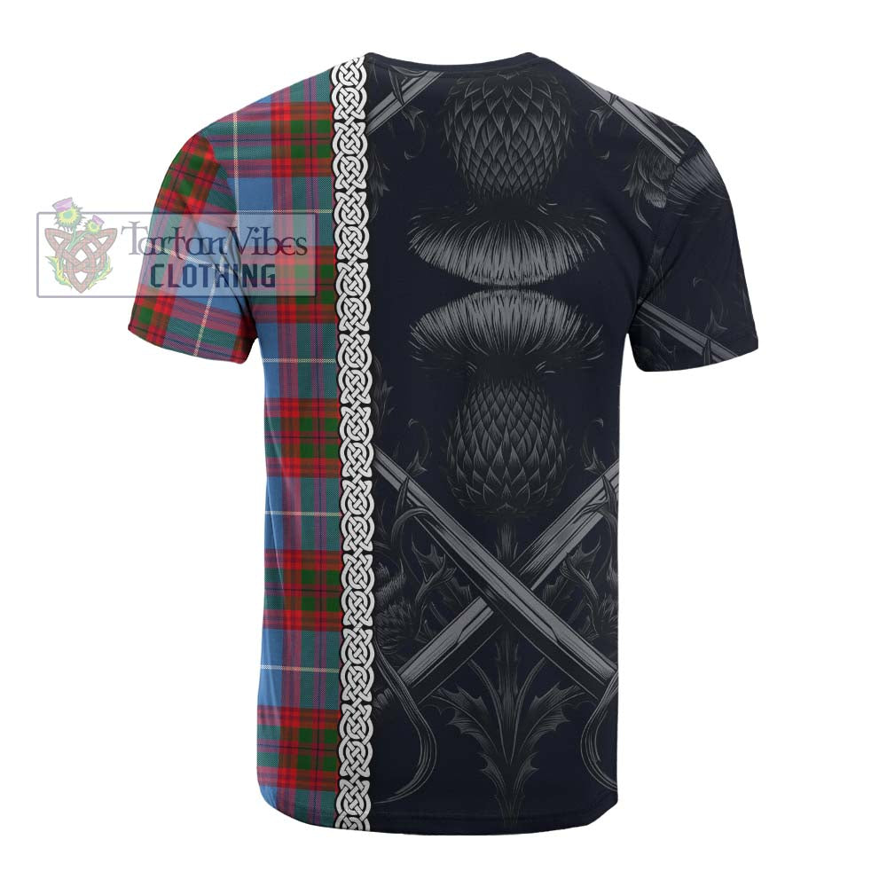 Tartan Vibes Clothing Newton Tartan Cotton T-shirt with Family Crest Cross Sword Thistle Celtic Vibes