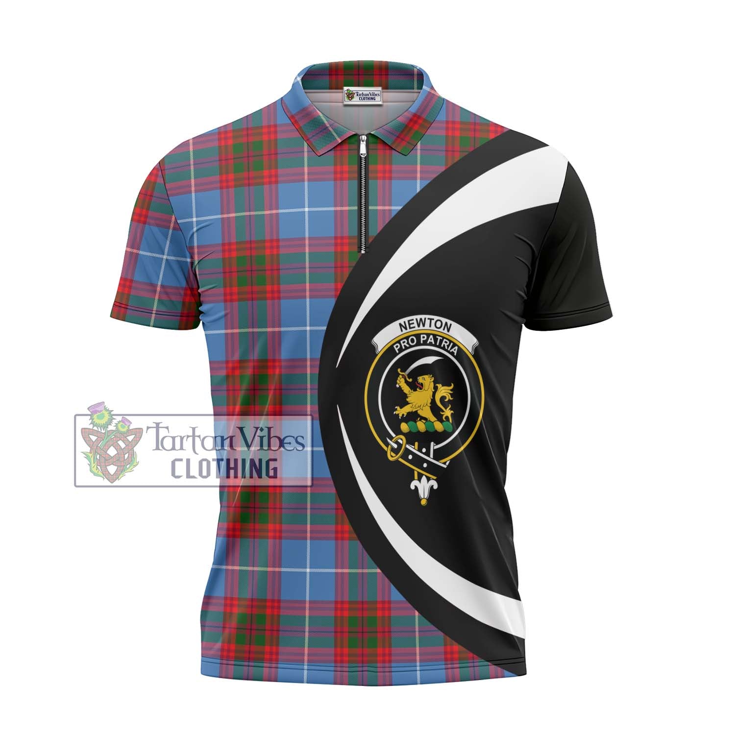 Tartan Vibes Clothing Newton Tartan Zipper Polo Shirt with Family Crest Circle Style