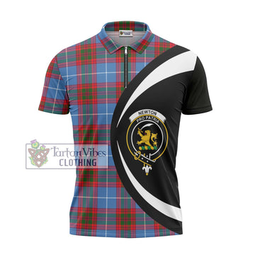 Newton Tartan Zipper Polo Shirt with Family Crest Circle Style