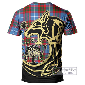 Newton Tartan T-Shirt with Family Crest Celtic Wolf Style