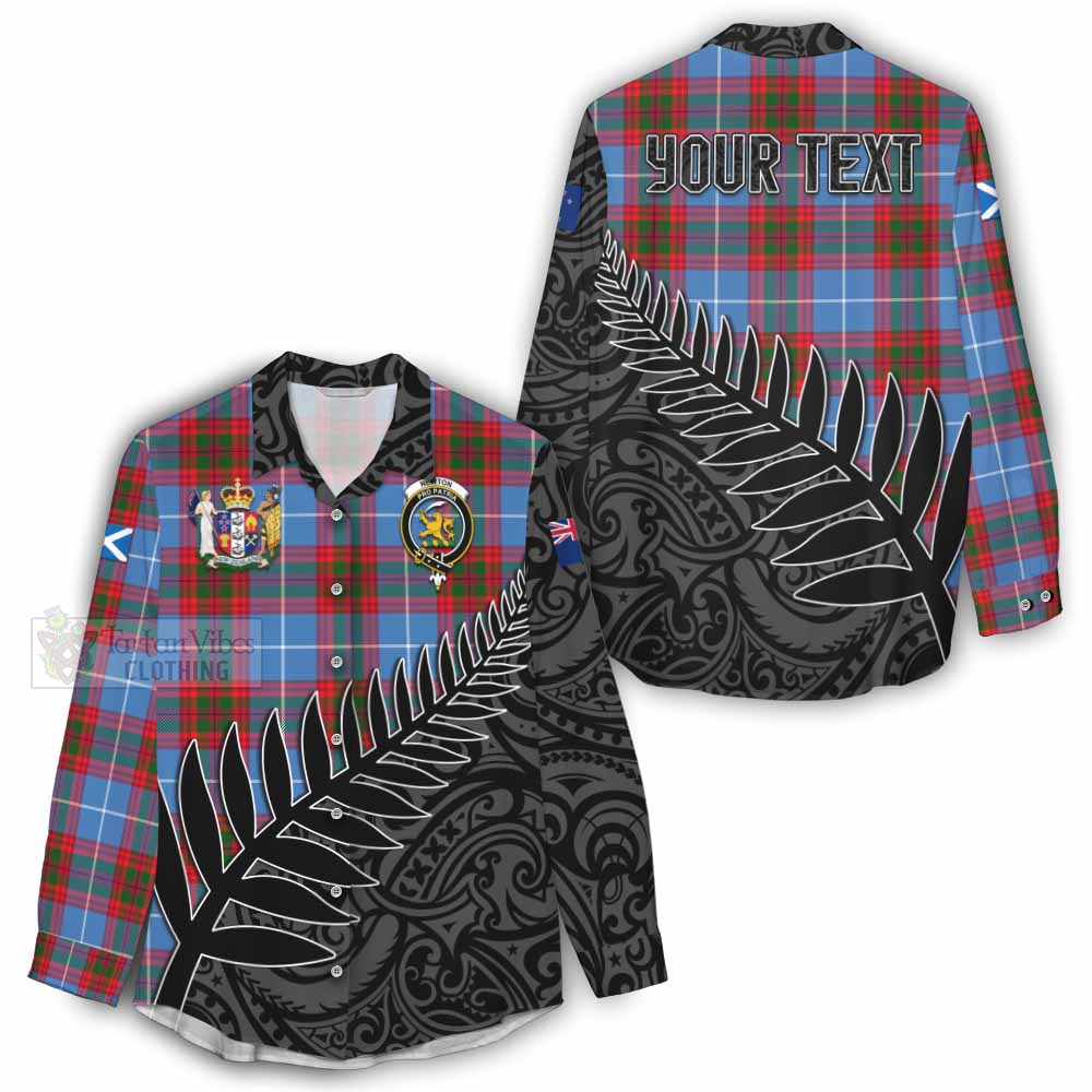 Tartan Vibes Clothing Newton Crest Tartan Women's Casual Shirt with New Zealand Silver Fern Half Style