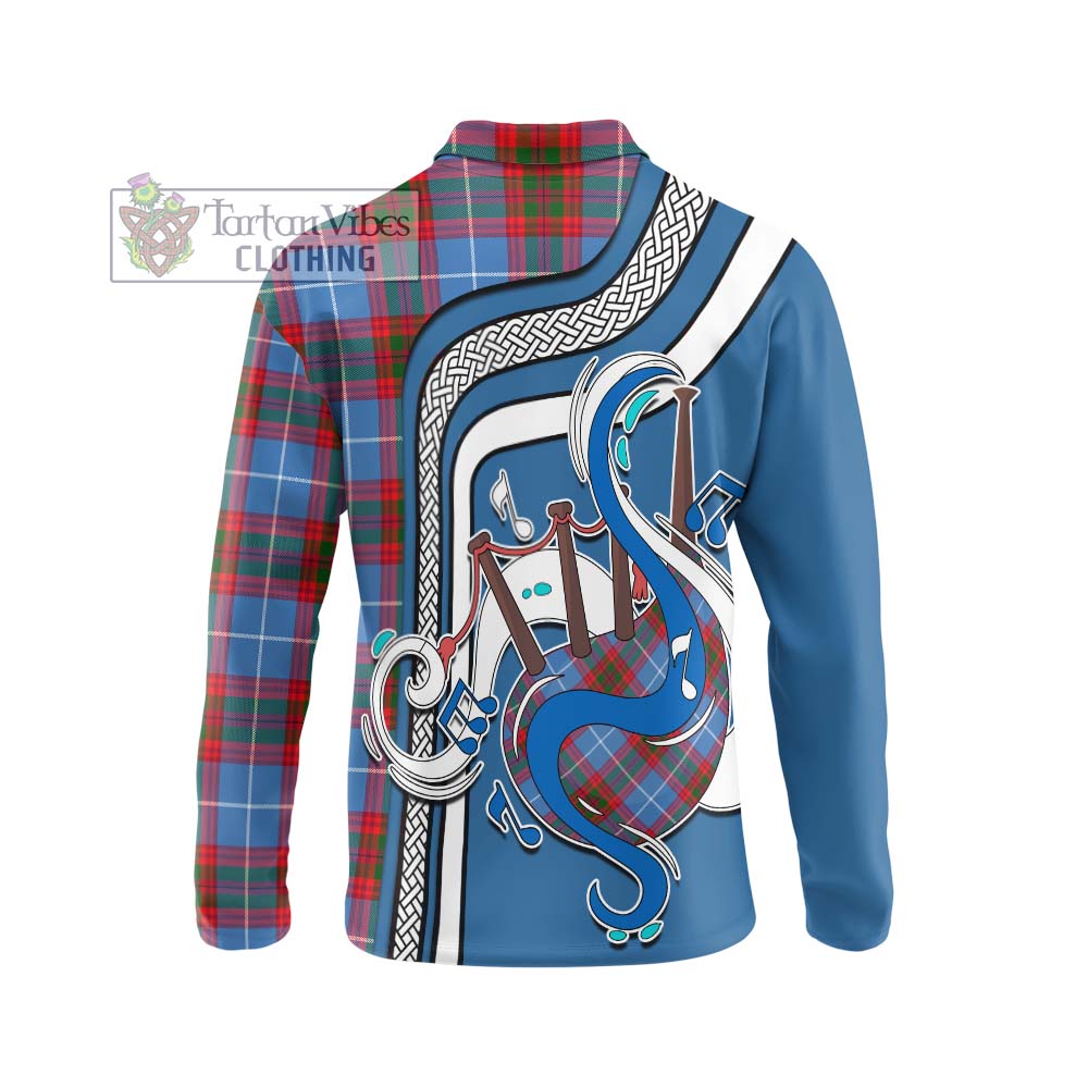 Tartan Vibes Clothing Newton Tartan Long Sleeve Polo Shirt with Epic Bagpipe Style