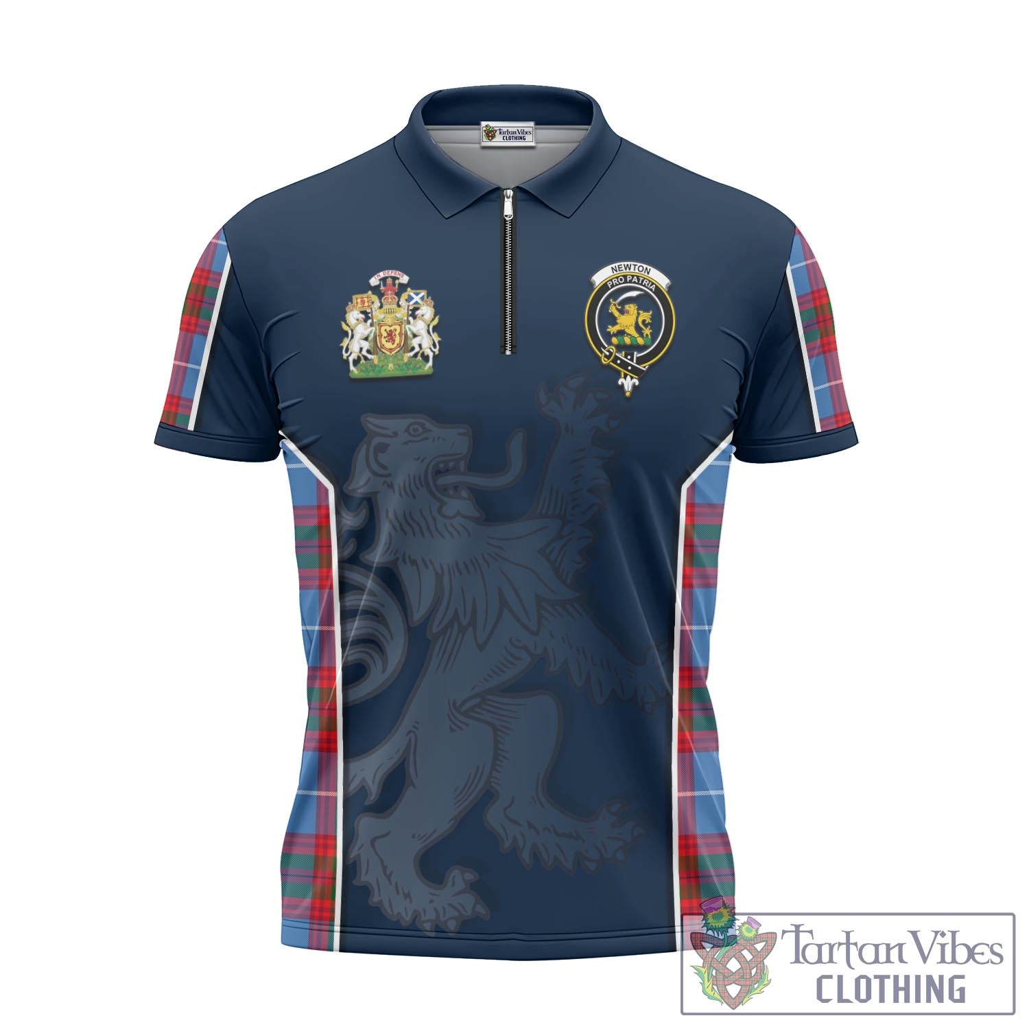 Tartan Vibes Clothing Newton Tartan Zipper Polo Shirt with Family Crest and Lion Rampant Vibes Sport Style