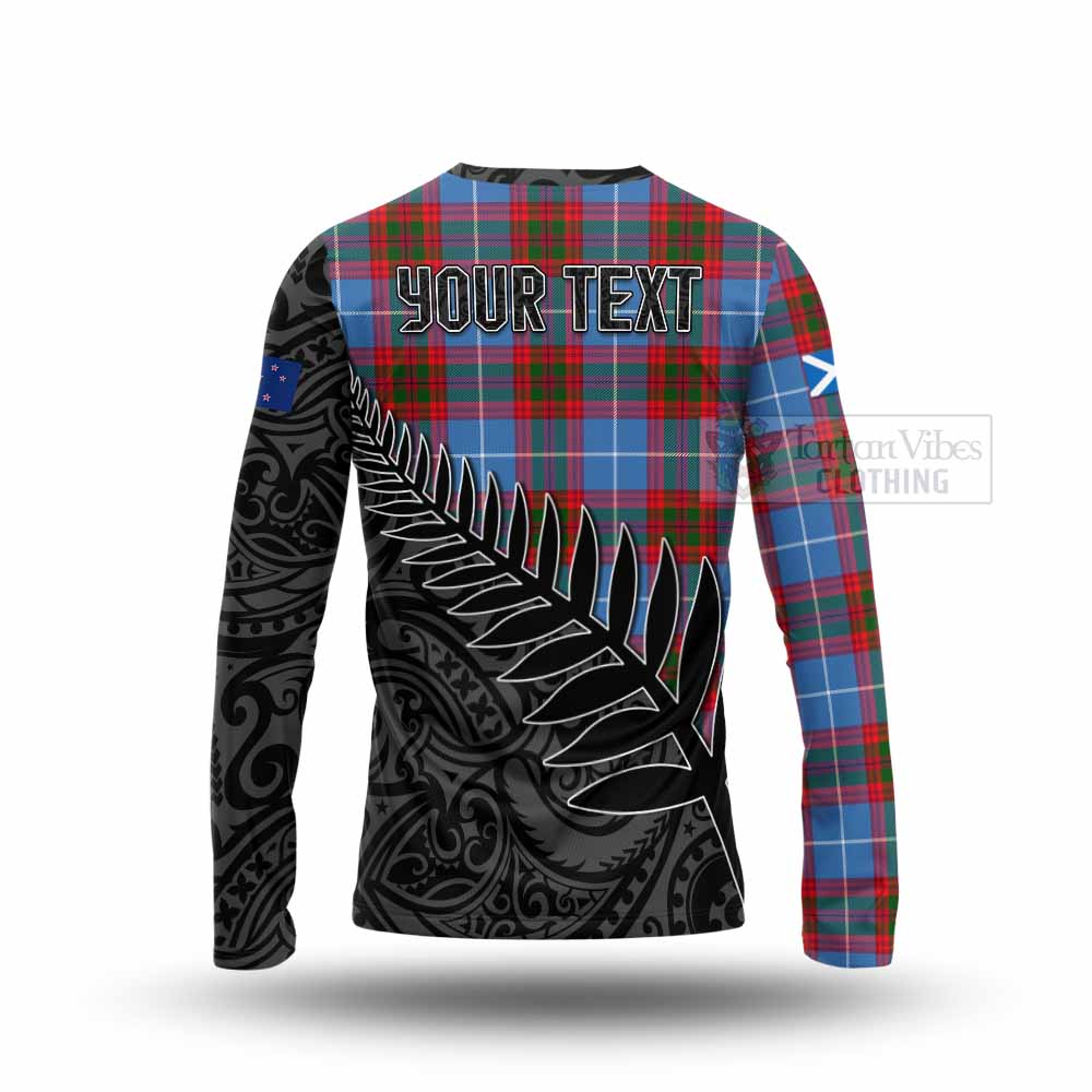 Tartan Vibes Clothing Newton Crest Tartan Long Sleeve T-Shirt with New Zealand Silver Fern Half Style