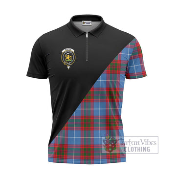 Newton Tartan Zipper Polo Shirt with Family Crest and Military Logo Style