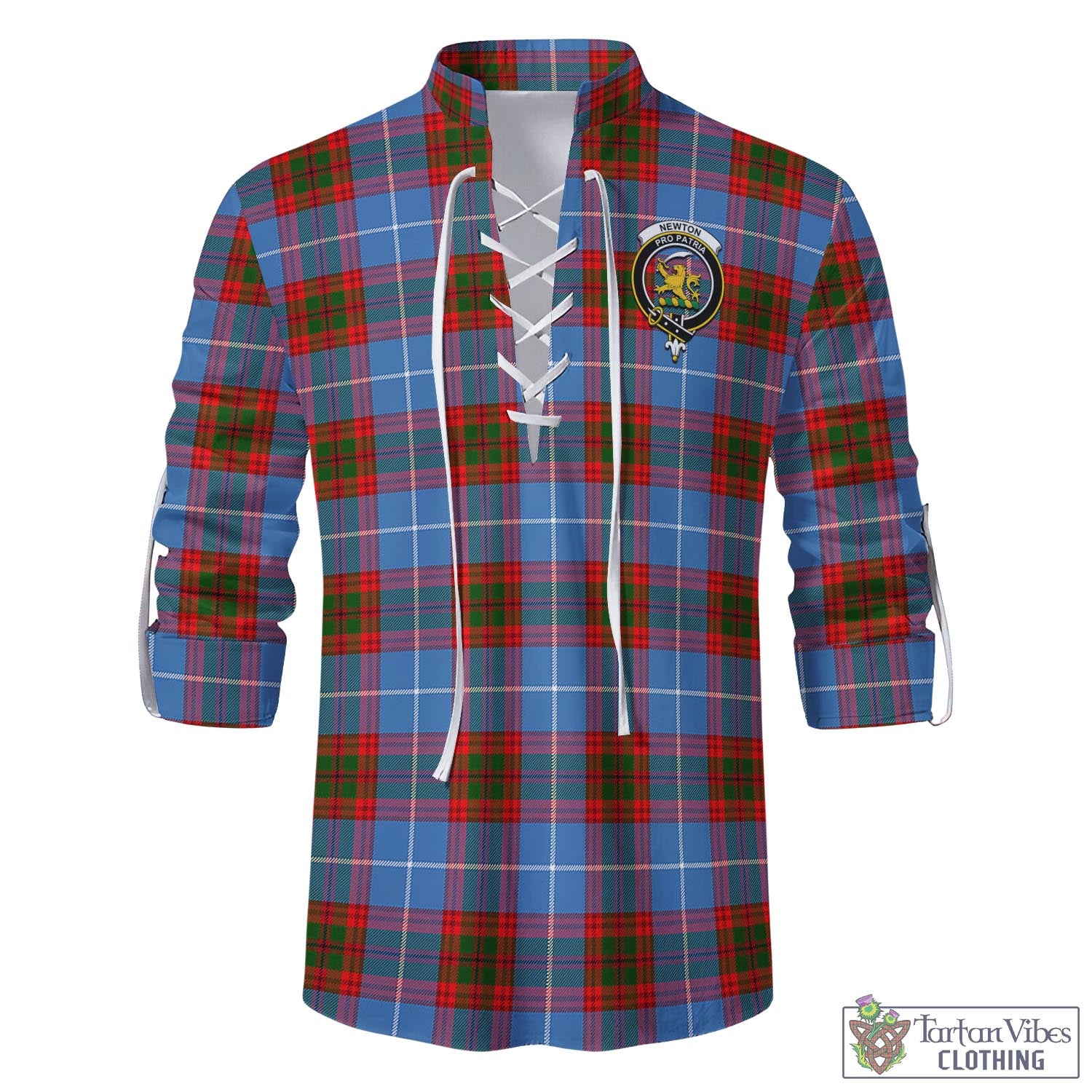 Tartan Vibes Clothing Newton Tartan Men's Scottish Traditional Jacobite Ghillie Kilt Shirt with Family Crest