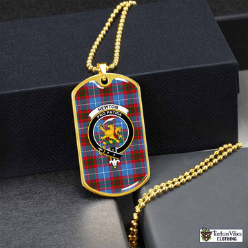 Newton Tartan Dog Tag Necklace with Family Crest