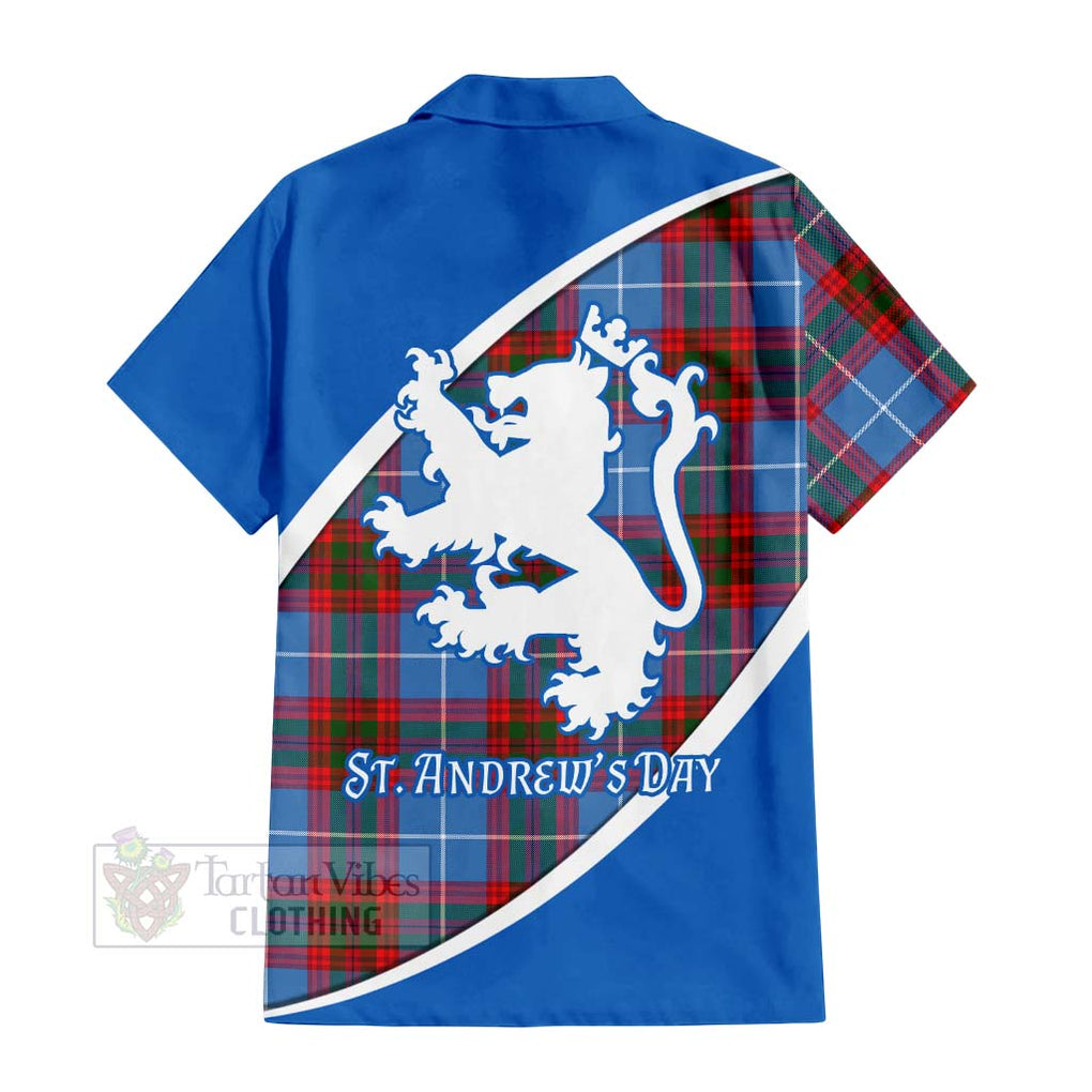 Tartan Vibes Clothing Newton Family Crest Tartan Short Sleeve Button Shirt Celebrate Saint Andrew's Day in Style