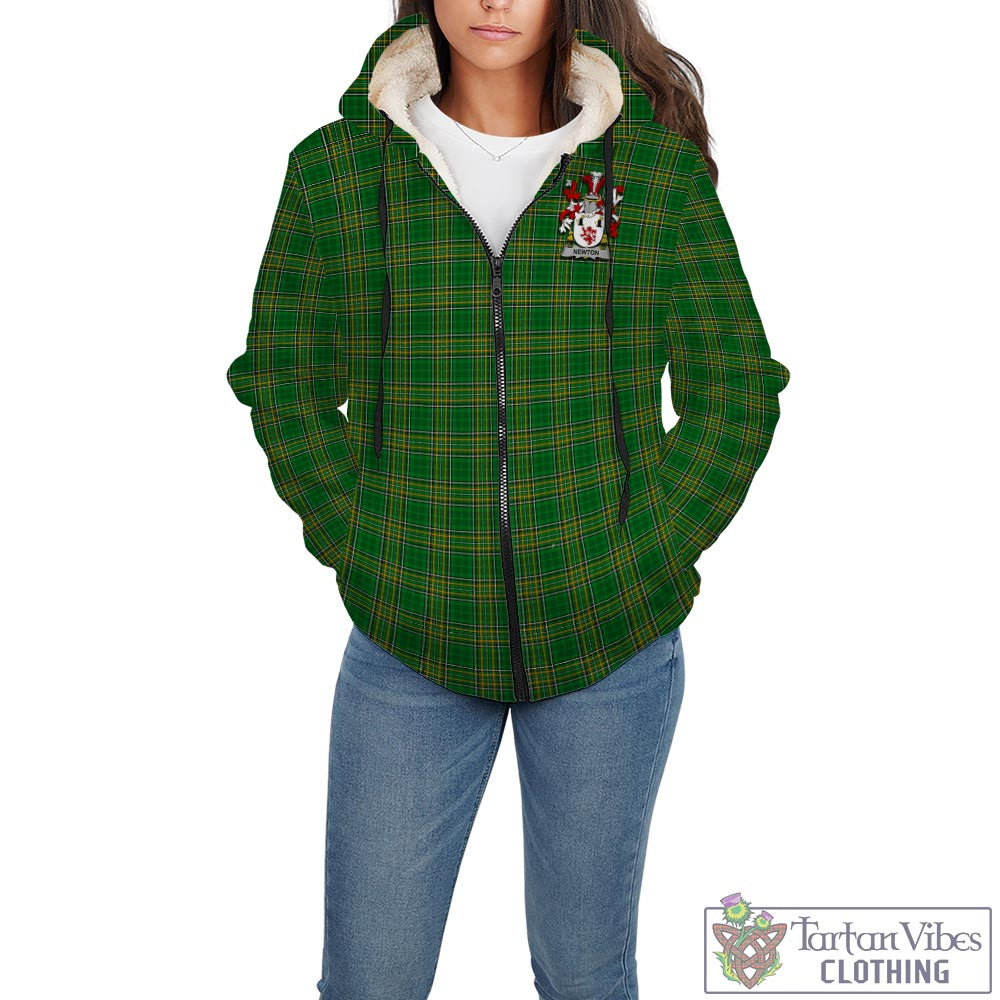 Tartan Vibes Clothing Newton Ireland Clan Tartan Sherpa Hoodie with Coat of Arms