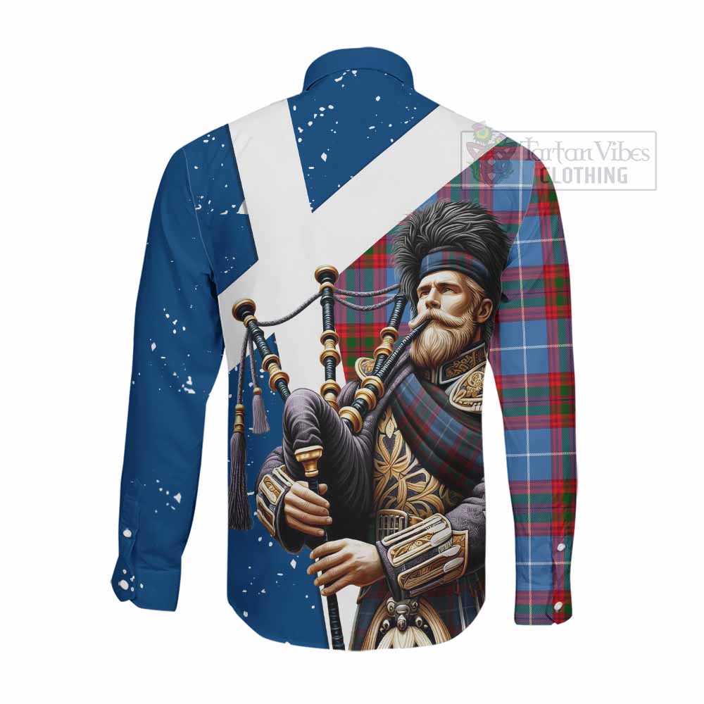 Tartan Vibes Clothing Newton Tartan Long Sleeve Button Shirt with Family Crest Scottish Bagpiper Vibes