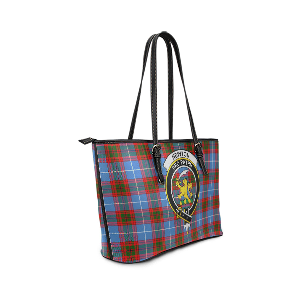 Newton Tartan Leather Tote Bag with Family Crest - Tartan Vibes Clothing