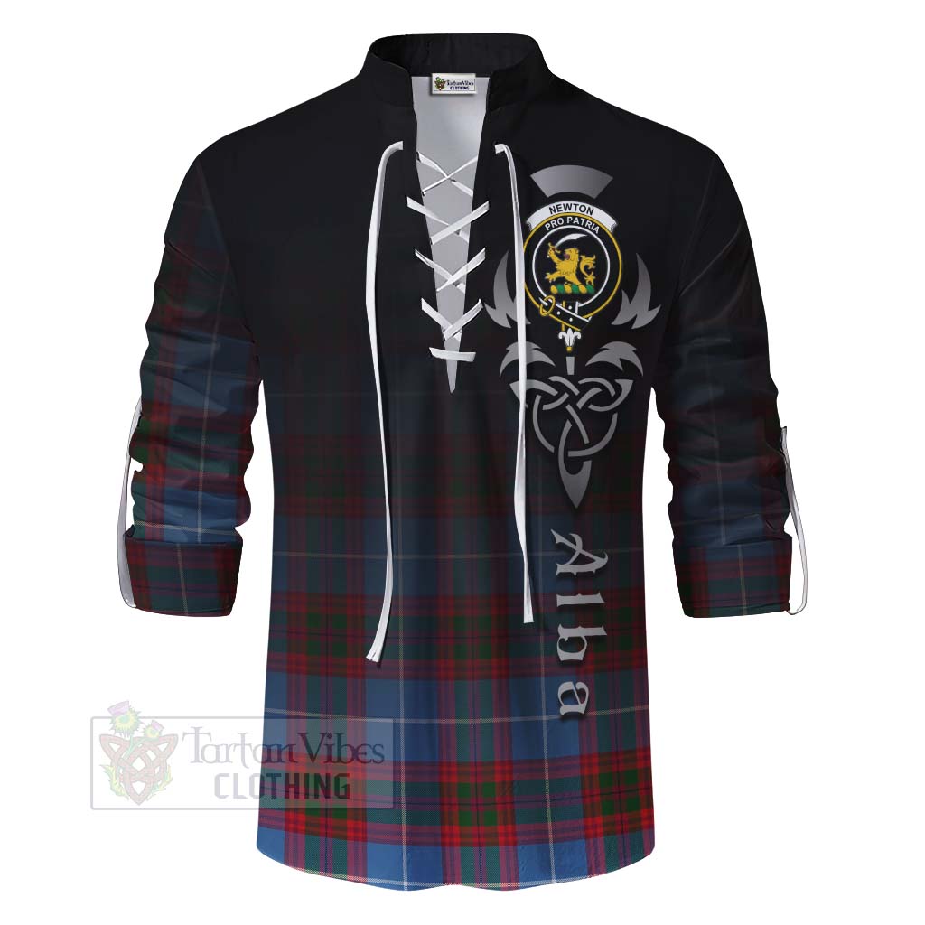 Tartan Vibes Clothing Newton Tartan Ghillie Kilt Shirt Featuring Alba Gu Brath Family Crest Celtic Inspired