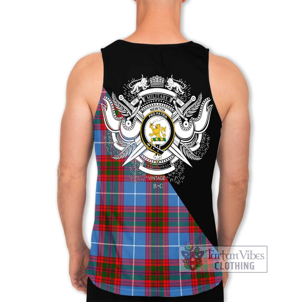 Newton Tartan Men's Tank Top with Family Crest and Military Logo Style - Tartanvibesclothing Shop