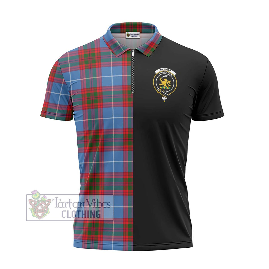 Newton Tartan Zipper Polo Shirt with Family Crest and Half Of Me Style - Tartanvibesclothing Shop